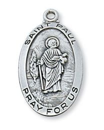 St. Paul Sterling Silver Medal on 24" Chain