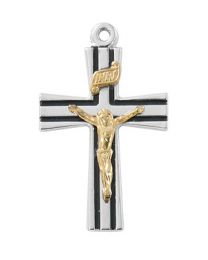 Sterling Silver Two Tone Crucifix with 18" Chain