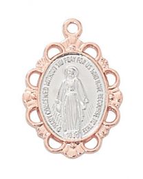 Sterling Silver and Rose Gold Miraculous Medal on 18" Chain