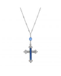 Stick Stone Filigree Cross Pendant Necklace