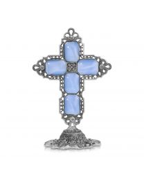 Symbols of Faith Blue Octagon Stone Cross Stand 