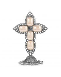 Symbols of Faith White Octagon Stone Cross Stand
