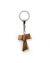 Tau Cross Olive Wood Keychain