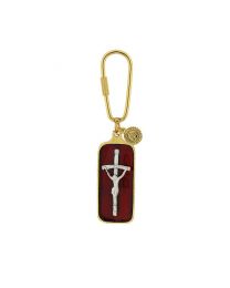 Two Tone Red Enamel Papal Crucifix Key Chain