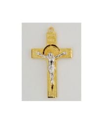 Gold on Sterling Silver 2 Tone St. Benedict Crucifix on 18" Chain 