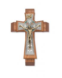 11" Walnut Stained Celtic Sick Call Crucifix 