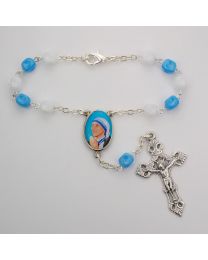White & Aqua St. Mother Teresa Auto Rosary 