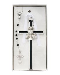 Black Enameled Chalice Cross and Rosary Set