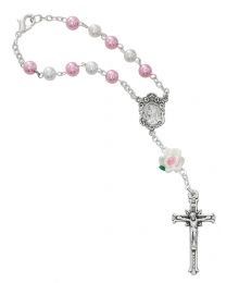 White & Pink Pearl Auto Rosary